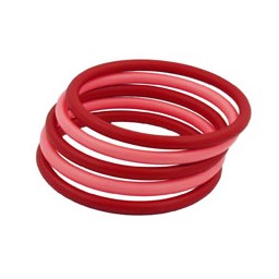 set of 5 bangles plastic 2x red and 3x rose