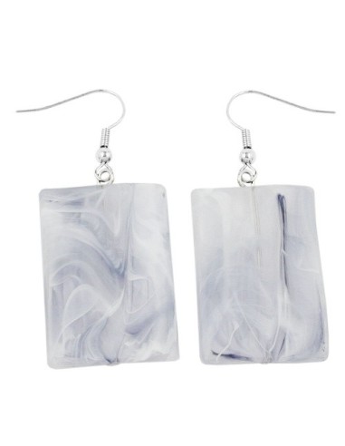 hook earrings grinded rectangle white grey marbled