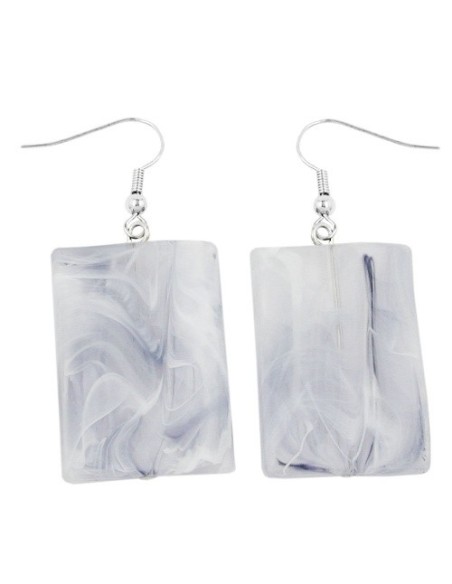 hook earrings grinded rectangle white grey marbled