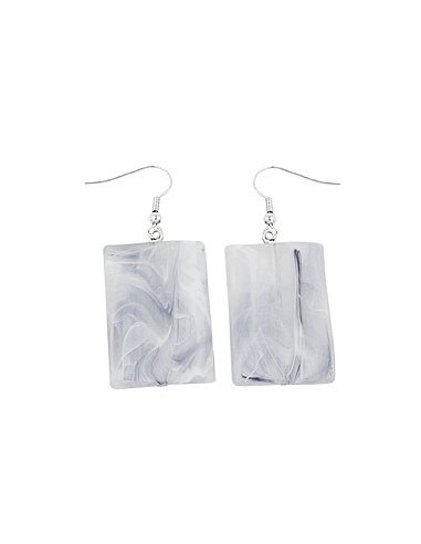 hook earrings grinded rectangle white grey marbled