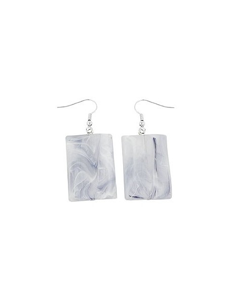hook earrings grinded rectangle white grey marbled