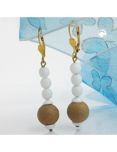 leverback earrings white glass beads
