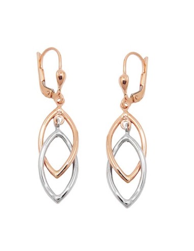 leverback earrings dangles 43x10mm 2 ovals bicolor with white gold 9k rose gold