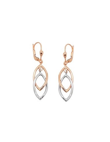 leverback earrings dangles 43x10mm 2 ovals bicolor with white gold 9k rose gold