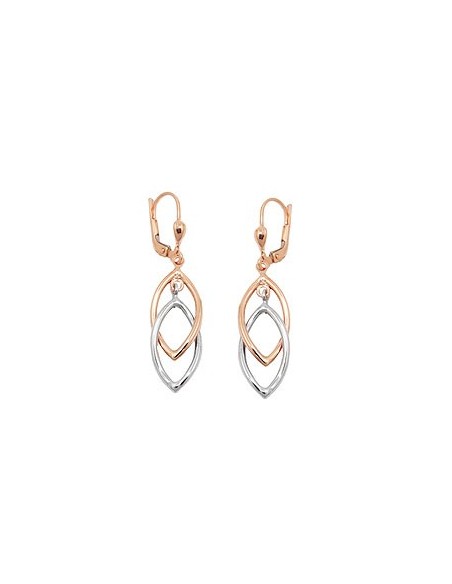 leverback earrings dangles 43x10mm 2 ovals bicolor with white gold 9k rose gold