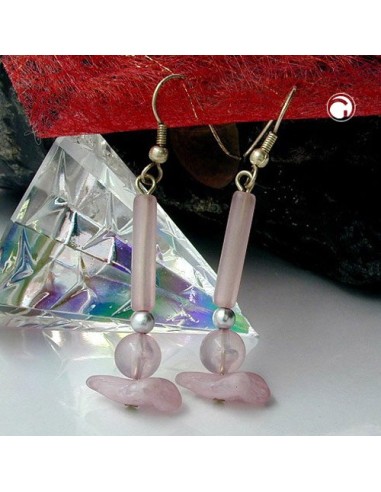 hook earrings lilac beads silver coloured