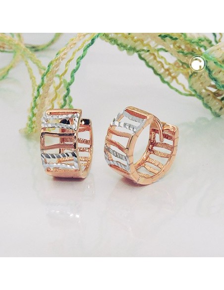 hoop earrings 12x6mm hinged bicolor struts diamond cut 9k rose gold