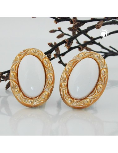 clip-on earring white and gold colored 30x21mm