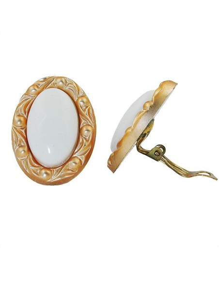 clip-on earring white and gold colored 30x21mm