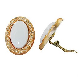 clip-on earring white and gold colored 30x21mm