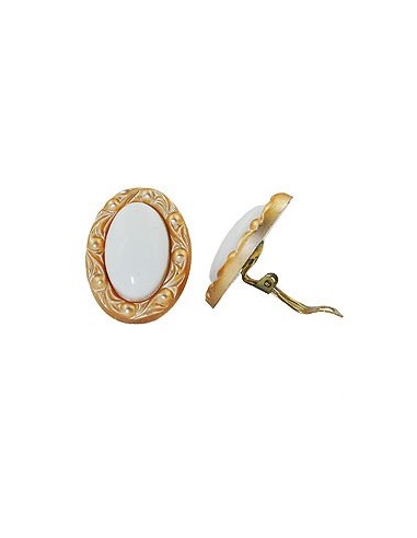clip-on earring white and gold colored 30x21mm