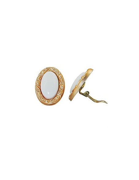 clip-on earring white and gold colored 30x21mm