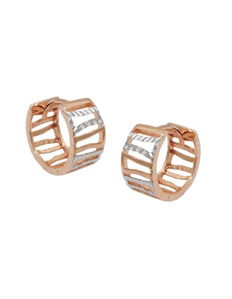 hoop earrings 12x6mm hinged bicolor struts diamond cut 9k rose gold