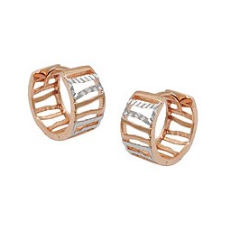 hoop earrings 12x6mm hinged bicolor struts diamond cut 9k rose gold