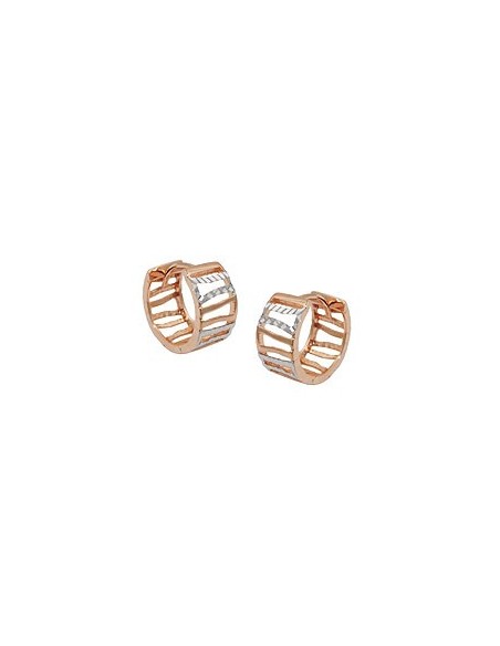 hoop earrings 12x6mm hinged bicolor struts diamond cut 9k rose gold