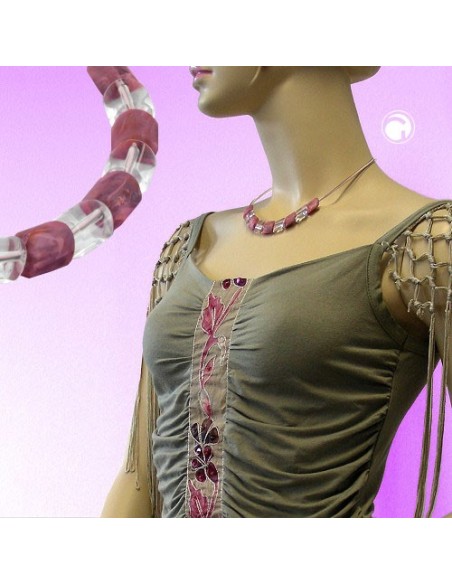 necklace beads pink-marbeled 45cm