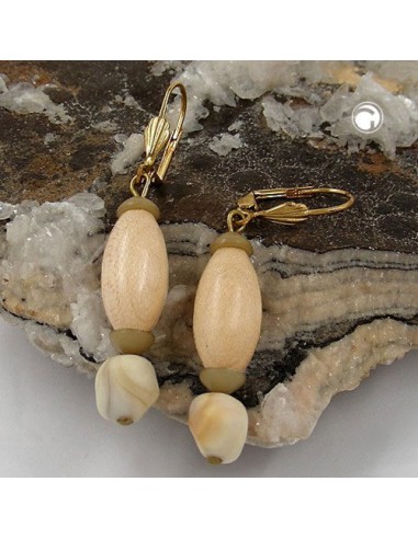leverback earrings wooden beads and square