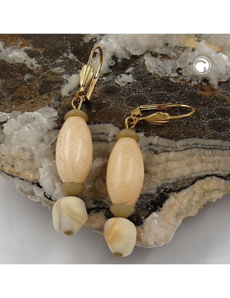 leverback earrings wooden beads and square