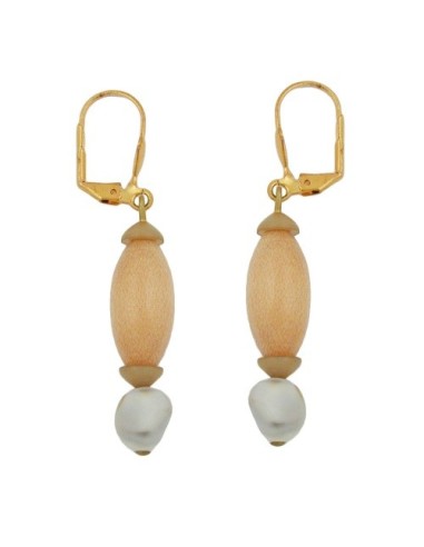 leverback earrings wooden beads and square