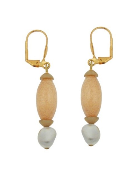 leverback earrings wooden beads and square