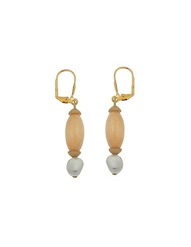 leverback earrings wooden beads and square