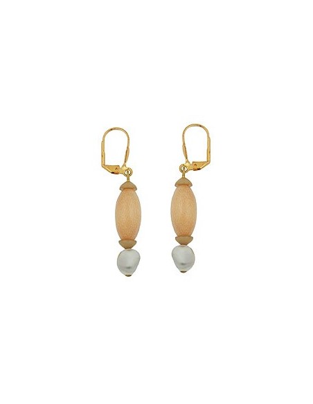 leverback earrings wooden beads and square