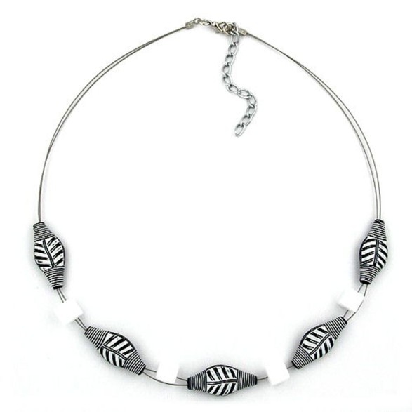 necklace grey and white beads on coated flexible wire