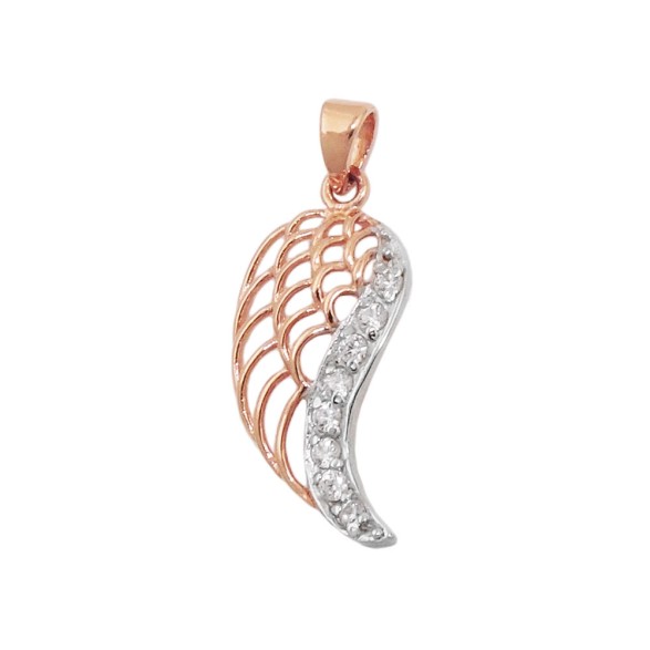 pendant 21x11mm angel wings bicolor with cubic zirconias 9k rose gold