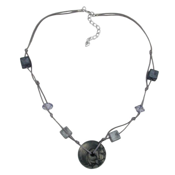 necklace disc grey/silky & glossy beads