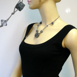 necklace disc grey/silky & glossy beads