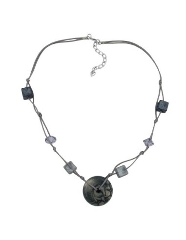 necklace disc grey/silky & glossy beads