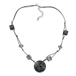 necklace disc grey/silky & glossy beads