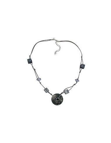 necklace disc grey/silky & glossy beads