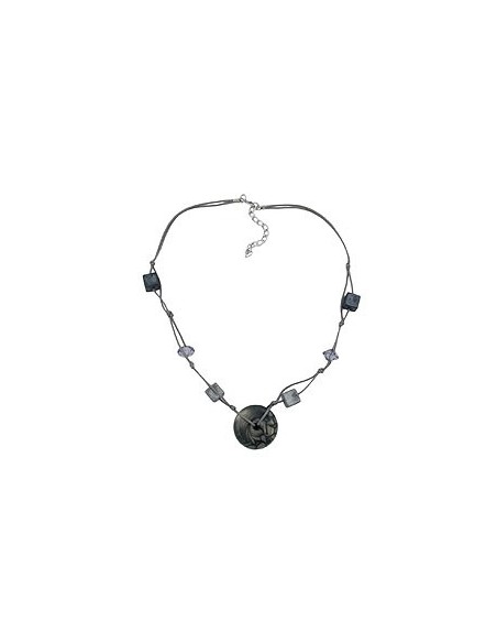 necklace disc grey/silky & glossy beads