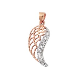 pendant 21x11mm angel wings bicolor with cubic zirconias 9k rose gold