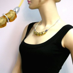 necklace stone bead gold-tone 50cm