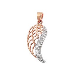 pendant 21x11mm angel wings bicolor with cubic zirconias 9k rose gold