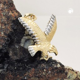 pendant 20x16mm eagle bicolor rhodium plated shiny 9k gold