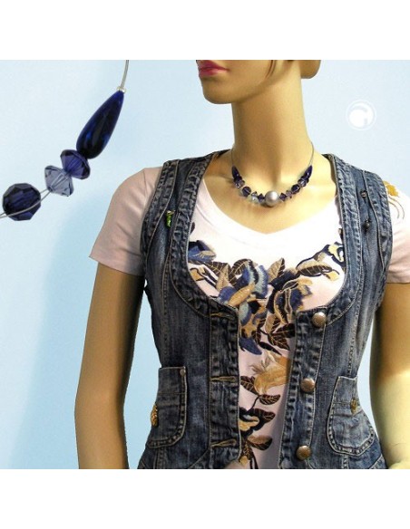 necklace blue and silver-coloured beads 45cm