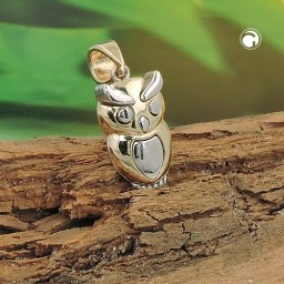 pendant 12x7mm owl bicolor rhodium plated 9k gold