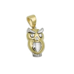 pendant 12x7mm owl bicolor rhodium plated 9k gold