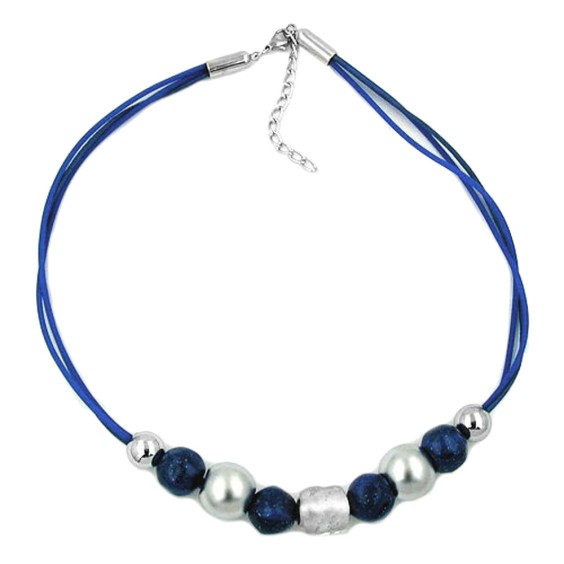 necklace blue and chrome beads 50cm