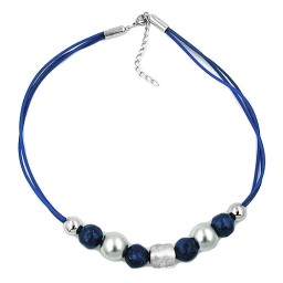 necklace blue and chrome beads 50cm