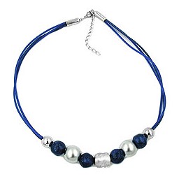 necklace blue and chrome beads 50cm