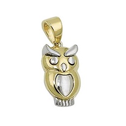 pendant 12x7mm owl bicolor rhodium plated 9k gold