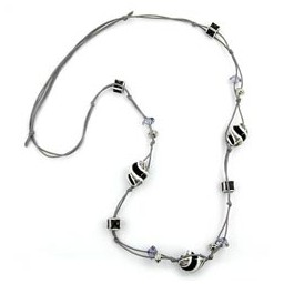 necklace square beads black-white 100cm