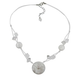 necklace white disk white cord 48cm