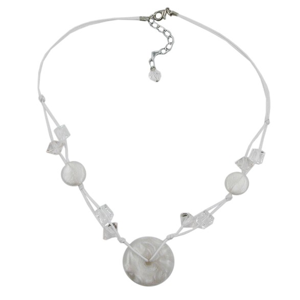 necklace white disk white cord 48cm