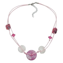 necklace pink disk and cord 50cm