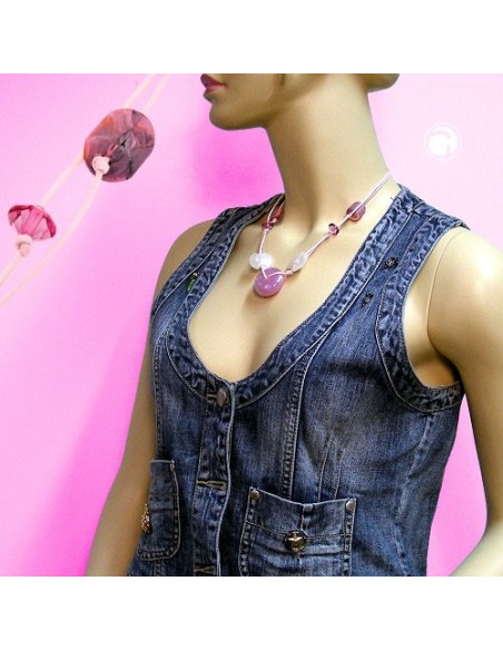 necklace pink disk and cord 50cm